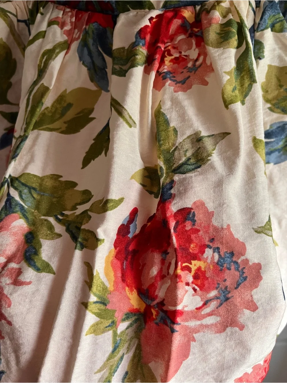 Floral Cream Sundress with Red & Blue Bloom Print